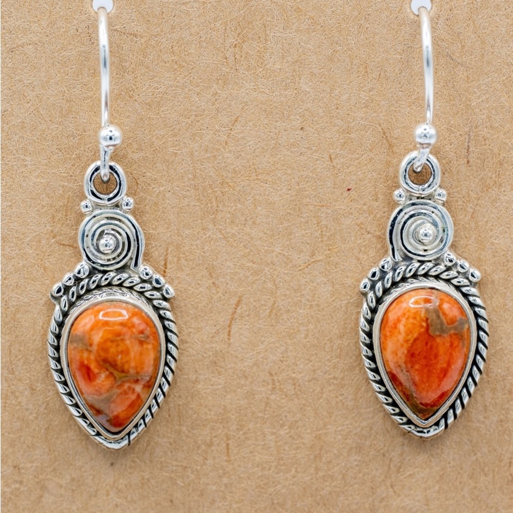 Sterling Silver and Orange Teardrop Earrings